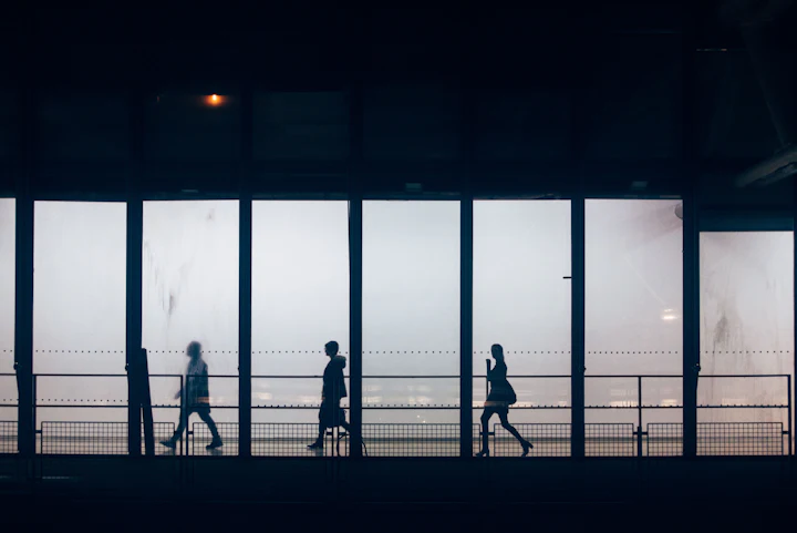 Silhouettes of people walking
