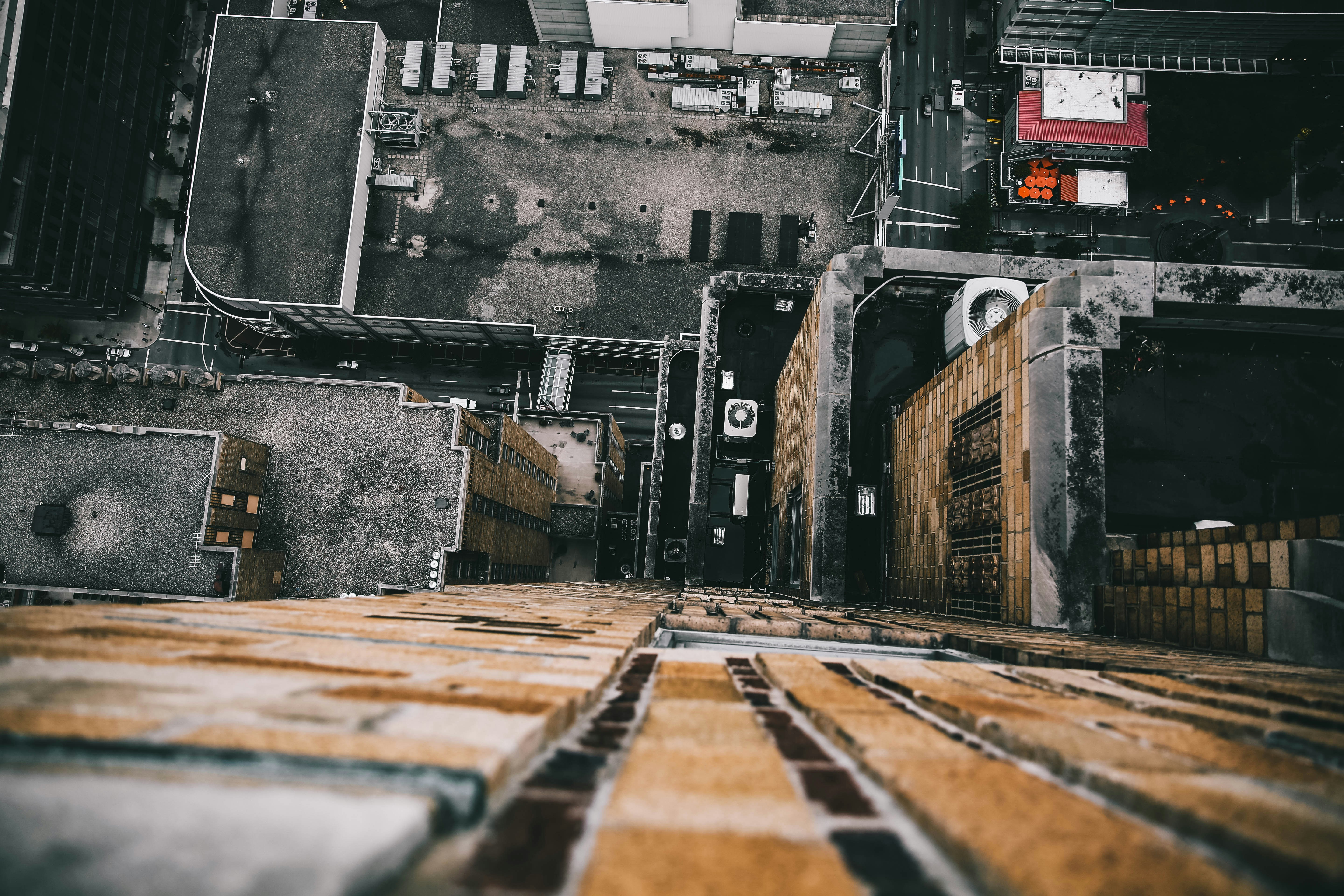 Looking down at the rooftops of the buildings in Cincinnati