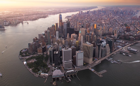 aerial photography of buildings near sea