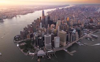 aerial photography of buildings near sea
