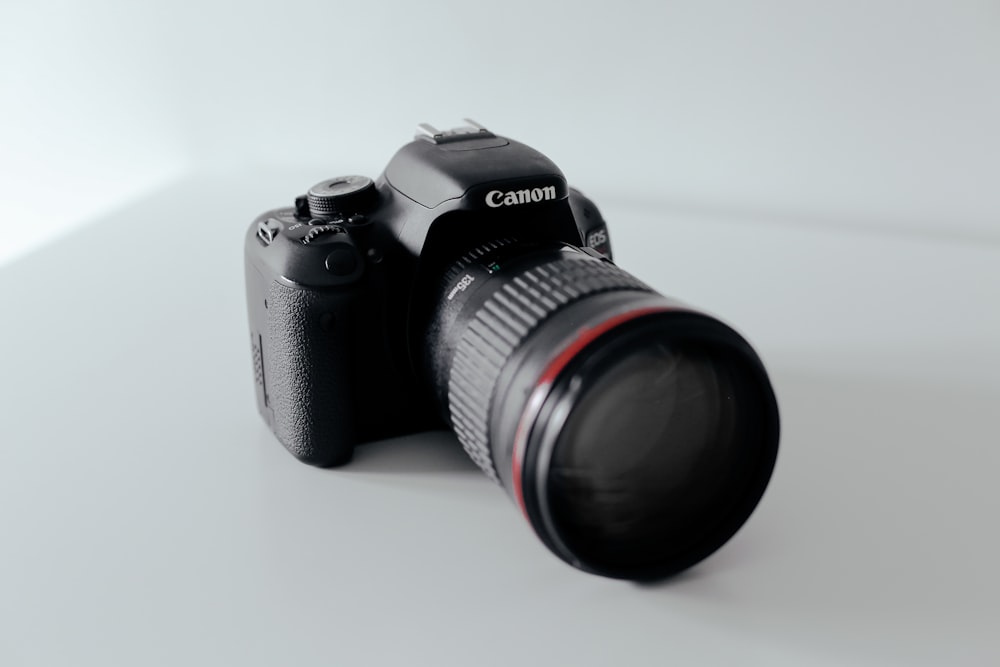 black Canon DSLR camera