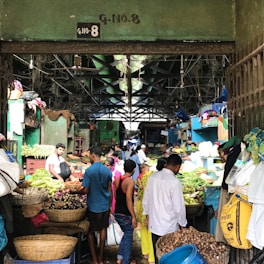 A bustling marketplace with fresh produce.