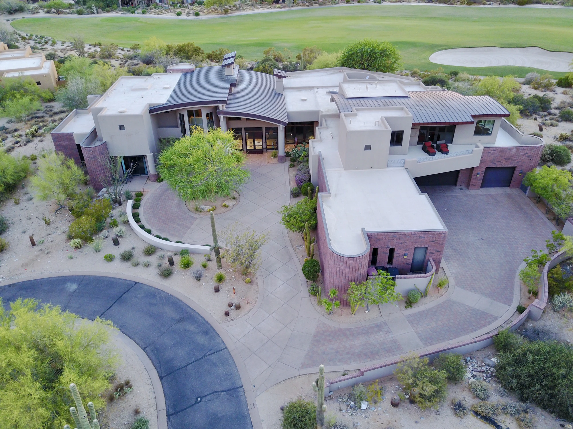 Aerial view of a high-end desert home