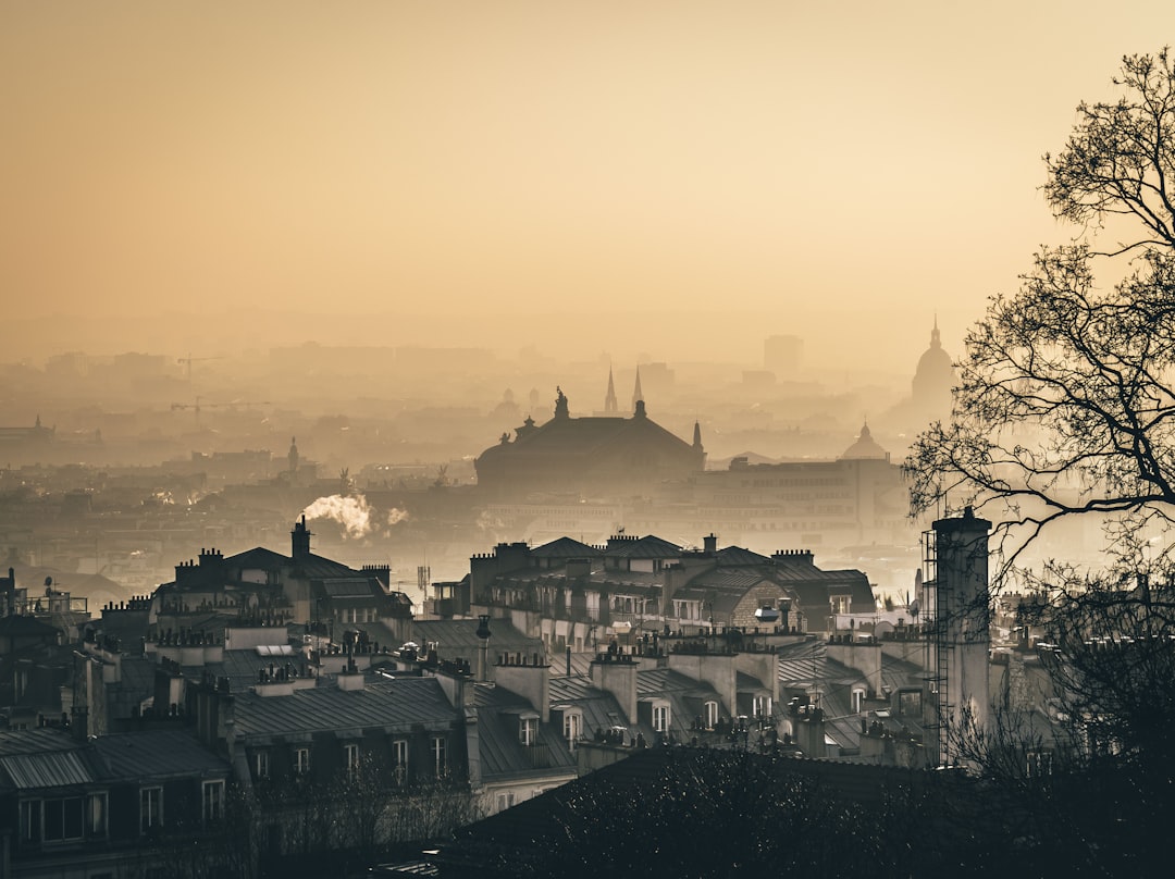 aerial view of houses at daytime, Foggy Paris
