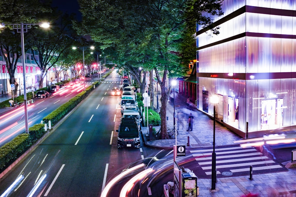 time lapse photo of city street during night time