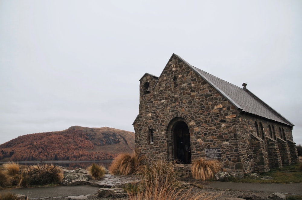 brown brick building surrounded by brown grasses