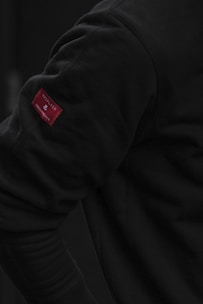 A close-up of custom tags on apparel.