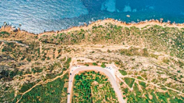 Aerial view of the Cabo San Lucas coastline highlighting the race route near El Arco.