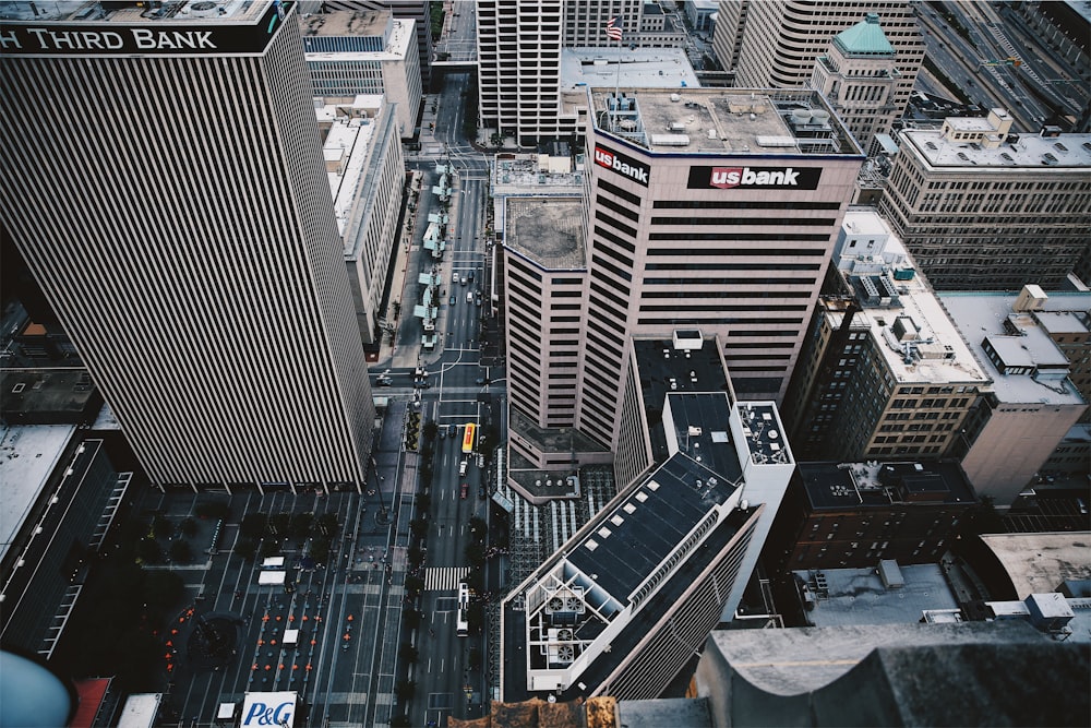 aerial photograph of city buildings