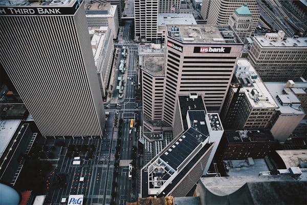 aerial photograph of city buildings