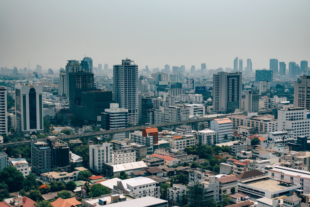 Fotografía aérea de una ciudad bajo el cielo gris