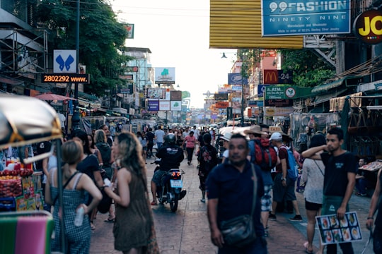 people walking on the road in Khaosan Road Thailand