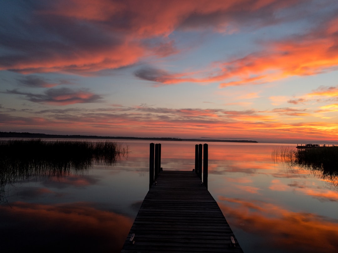 black wooden dock on body of water during golden hour