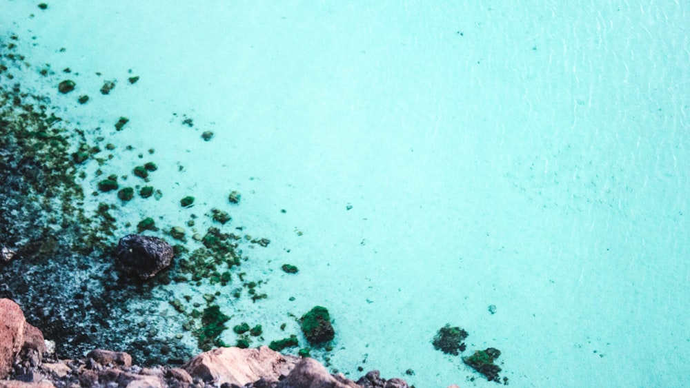 Costa rocosa y mar azul