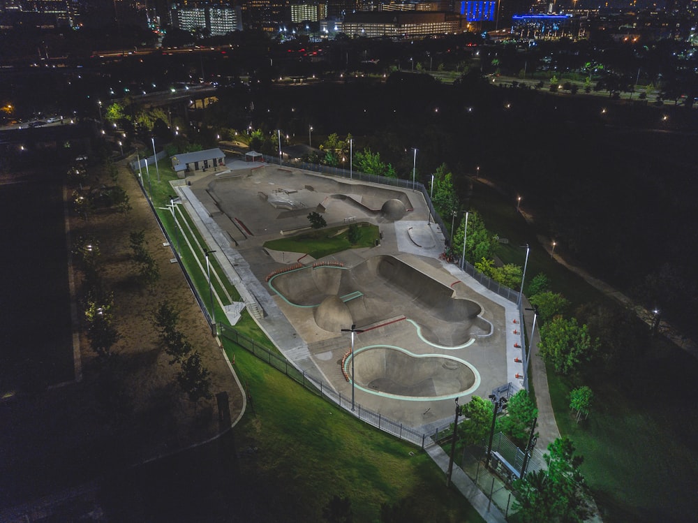 aerial view of skateboard park