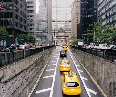 vehicles on road near buildings