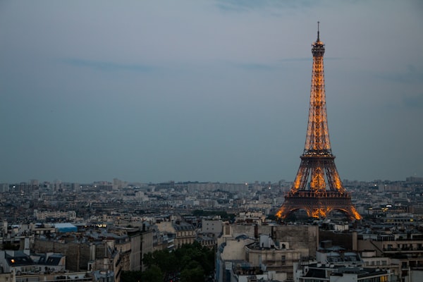 Eiffel Tower seen from Rue de l'Universite Parisian street