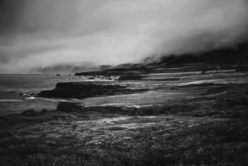 a black and white photo of the ocean