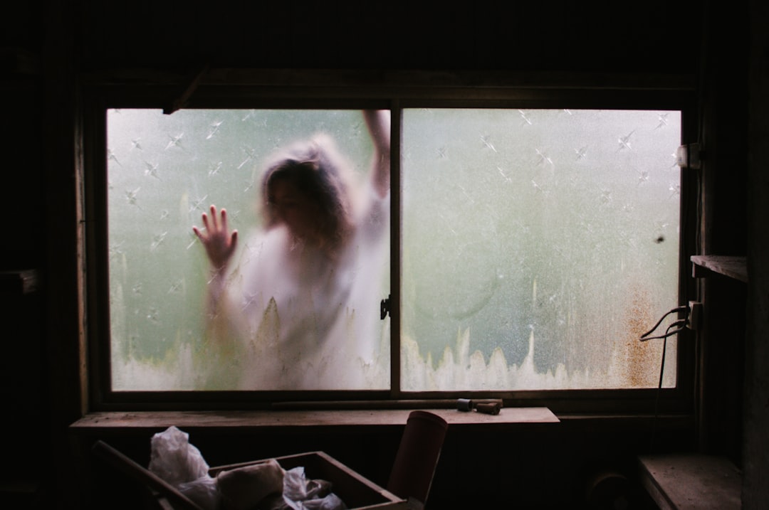 person outside the window, Scary trapped woman