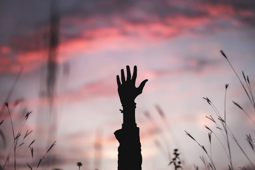 right human hand raising during nighttime
