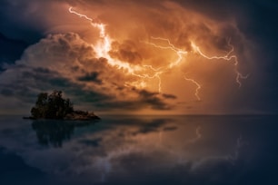 photo of island and thunder