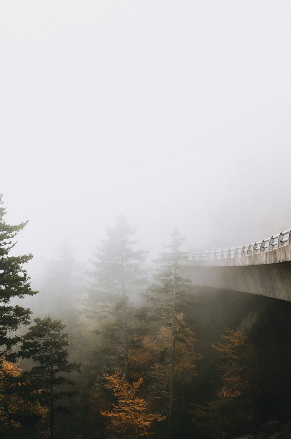 Nebel auf grauer Betonbrücke