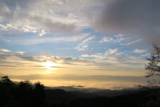 A peaceful sunrise over a quiet valley, symbolizing hope and new beginnings.