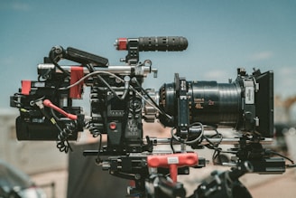 black and red movie camera