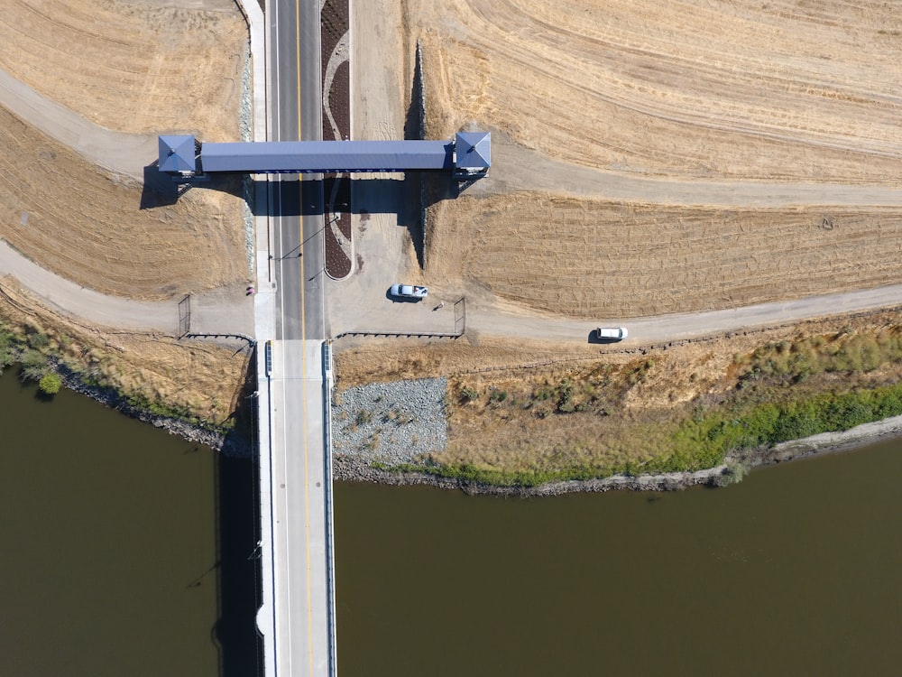 bird's-eye view photography of concrete bridge