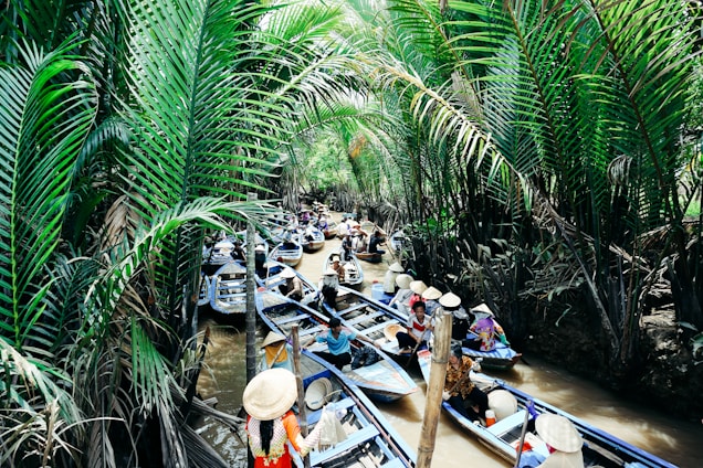 blue rowboat on body of water surrounded of trees