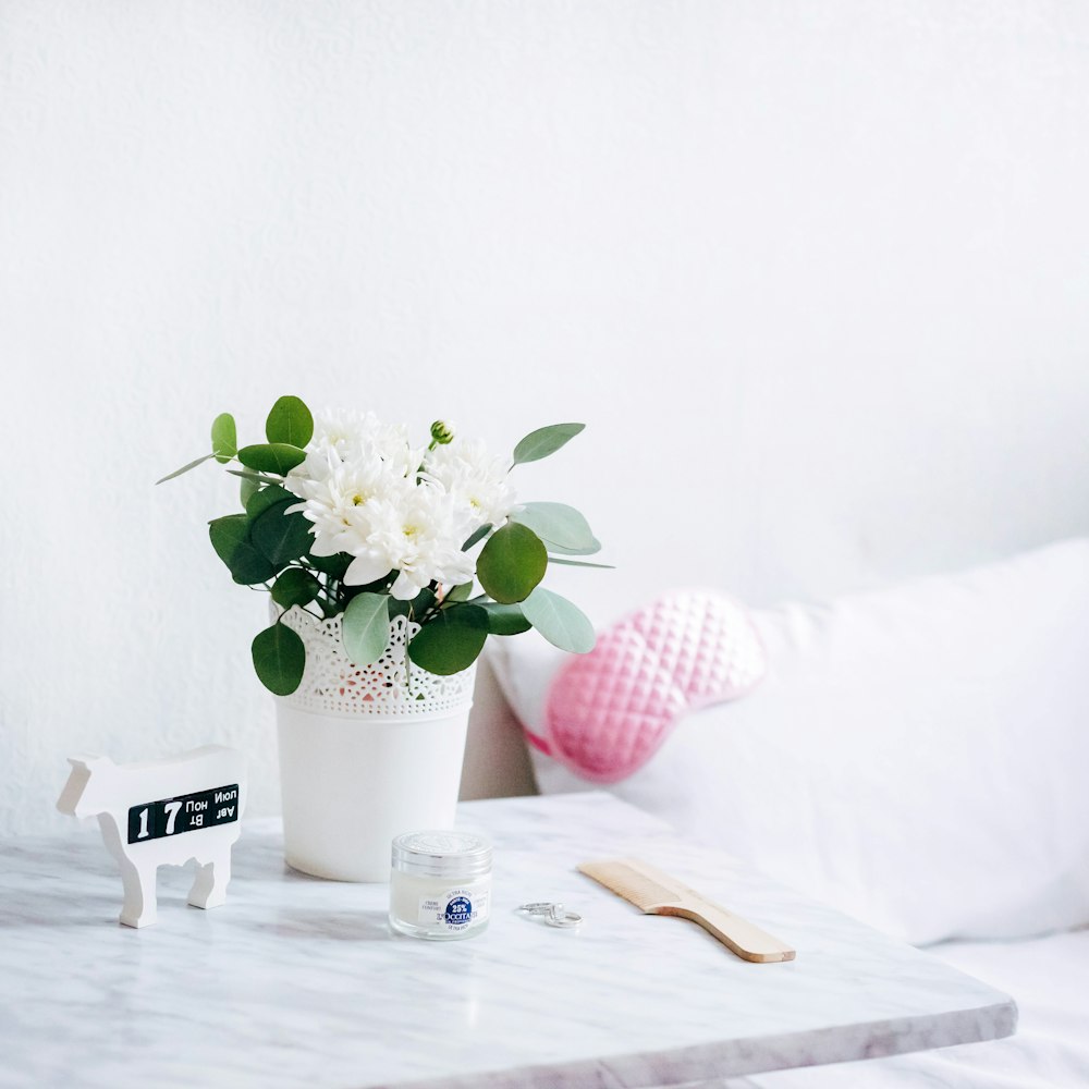 white petaled flowers in vase