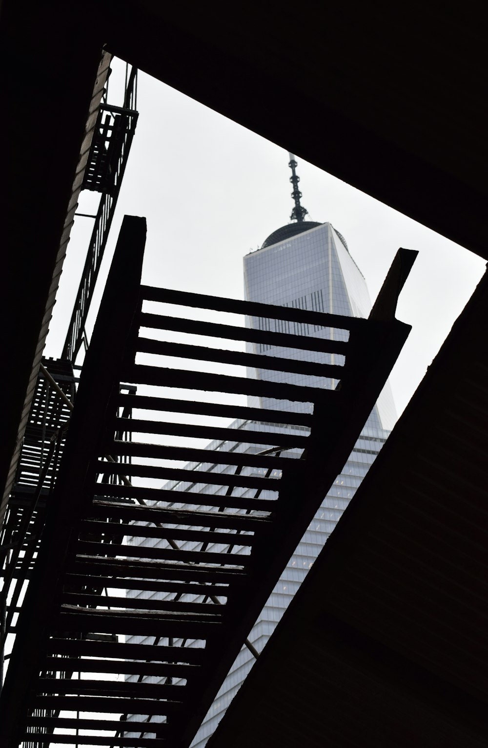 a view of a tall building from below