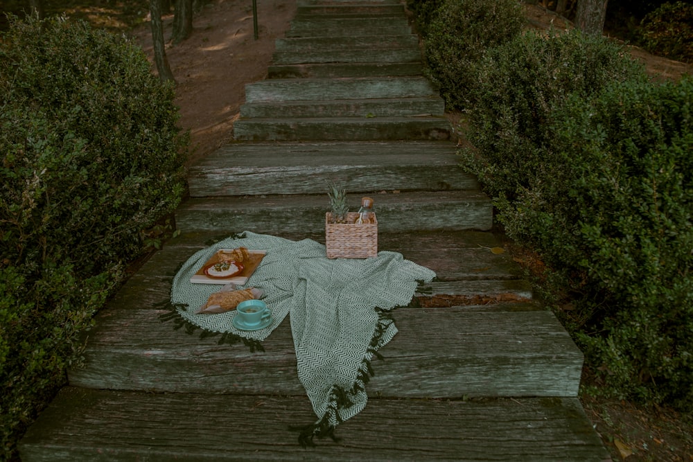 blanket on stairs