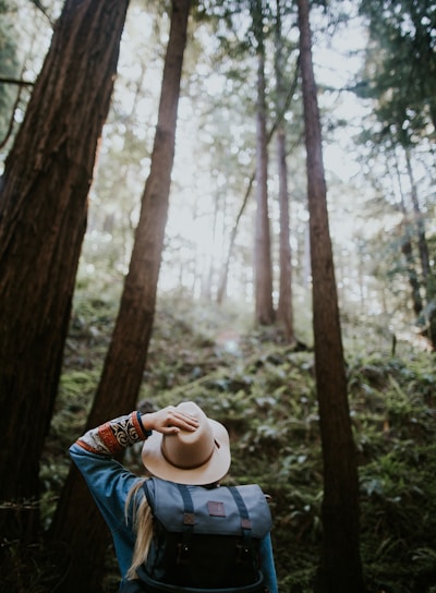 person wearing brown hat in forest