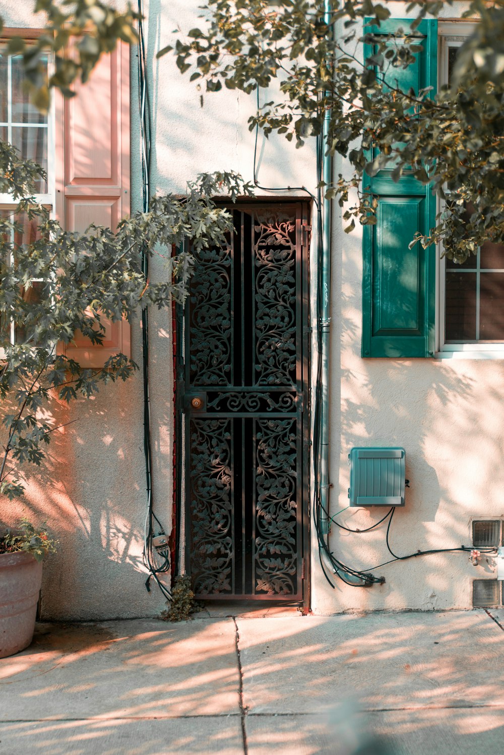Close Green Wrought Iron Security Door Photo Free Door