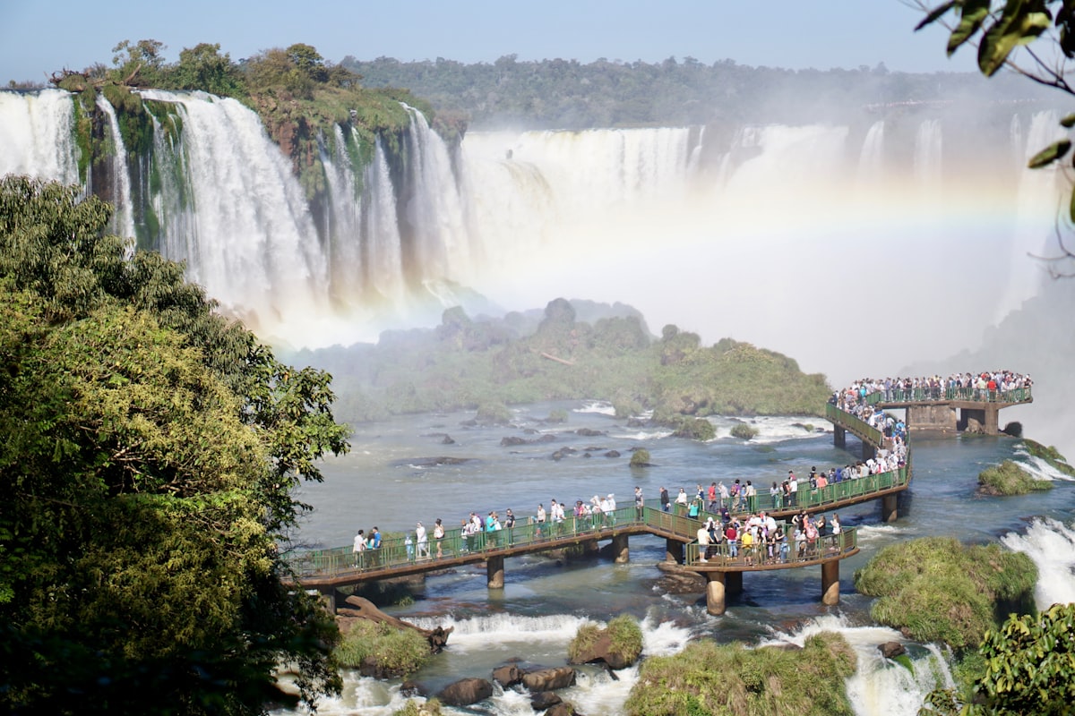 August clear-weather panorama of Iguazu Falls from Brazilian side