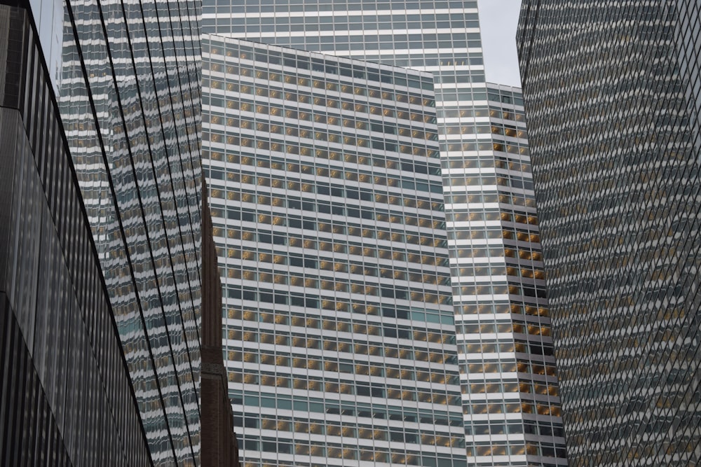 Photographie en contre-plongée d’immeubles gris de grande hauteur