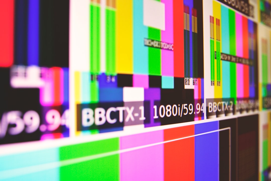  close up photo of spmte color bars television