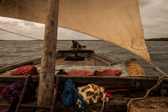 backpack on sailboat at sea in Lamu Kenya