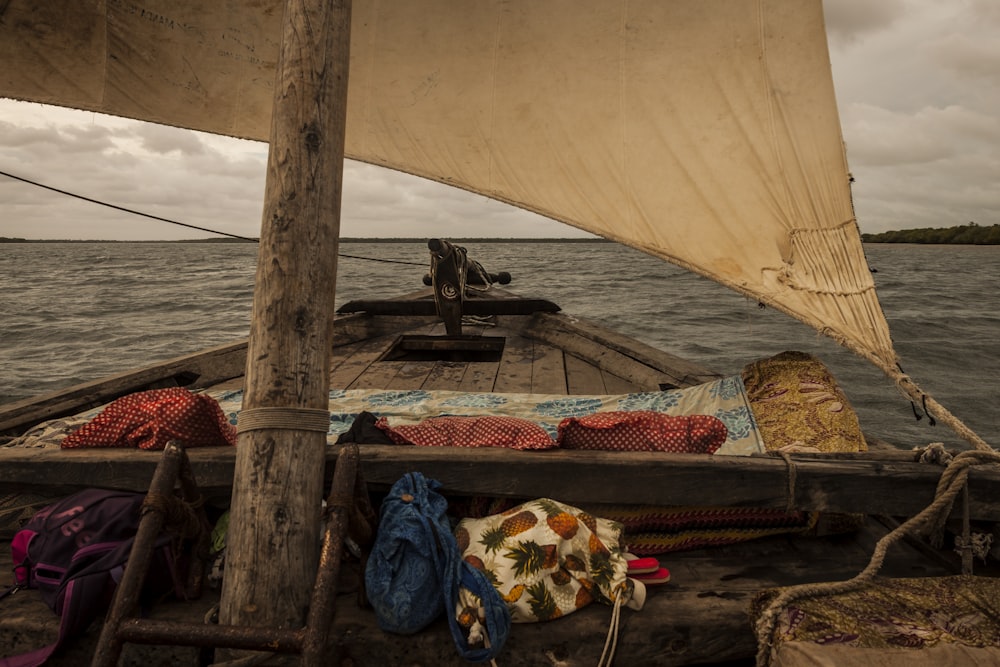 backpack on sailboat at sea