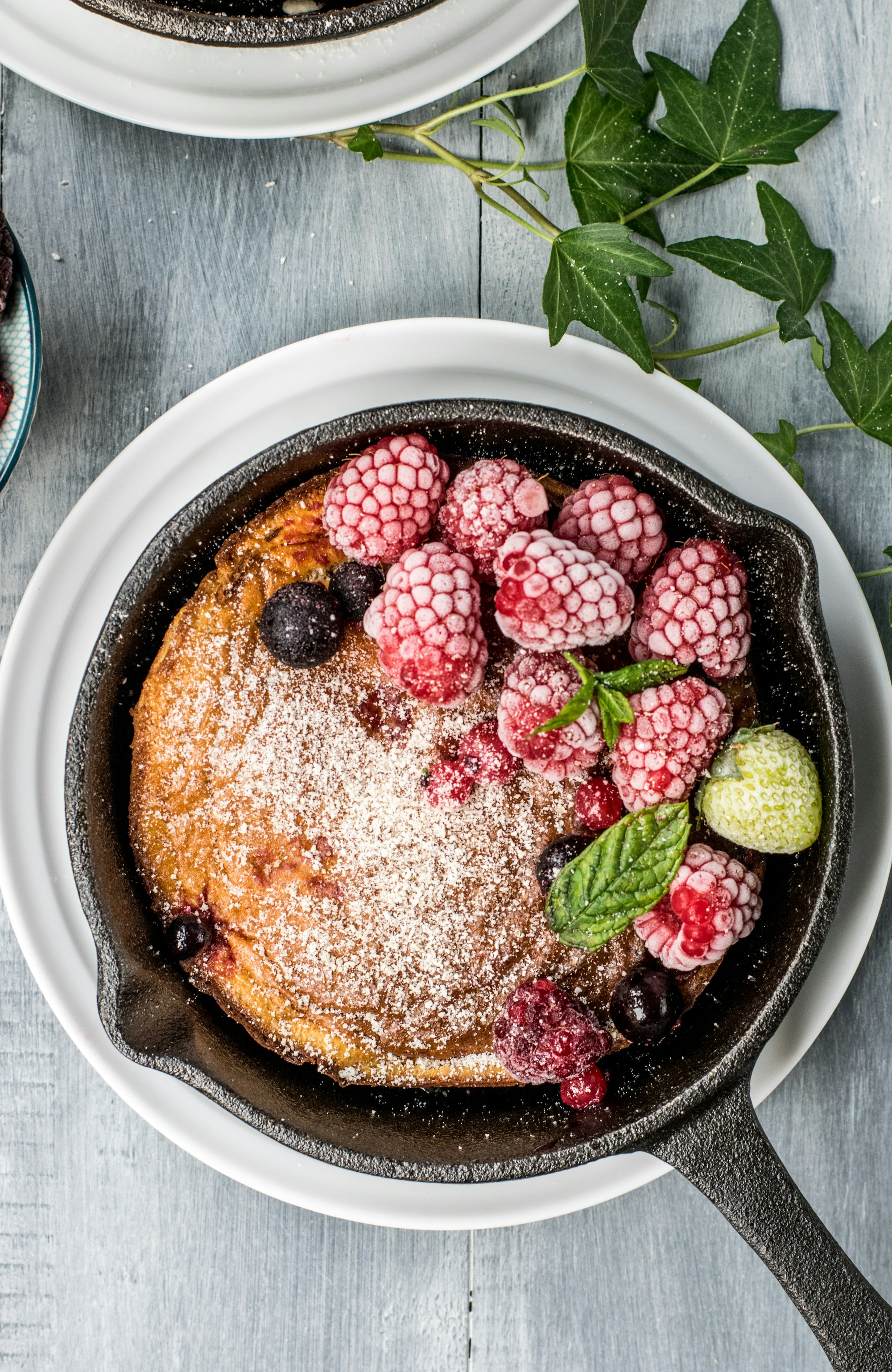 Dutch Pancakes with warm Summer Fruits, Ice Cream and Grated Coconut