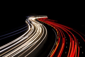 high-angle photography of road at nighttime