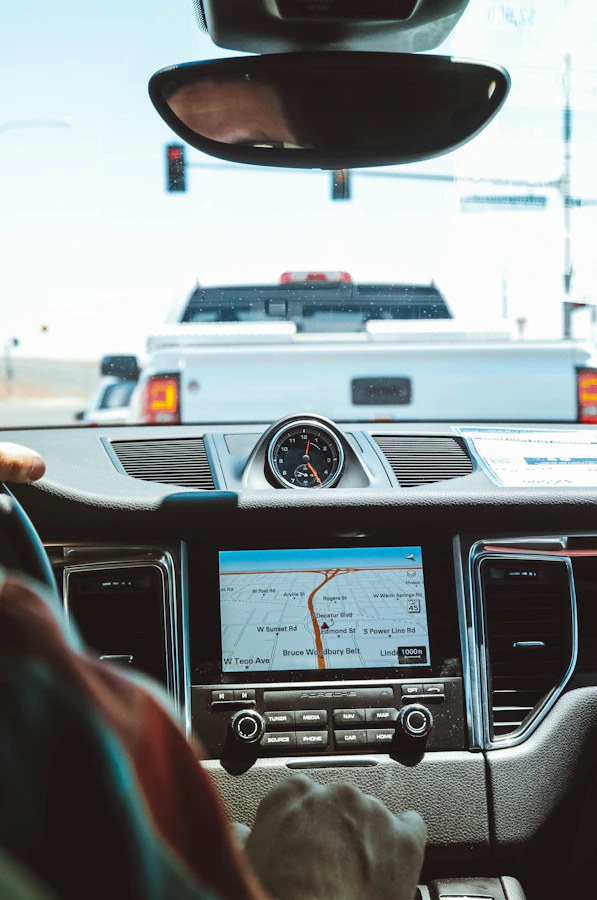 GPS navigator device turned on showing map