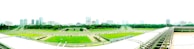 A panoramic view of a completed urbanization project with green spaces.