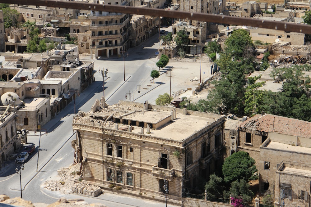 high-angle photography of beige concrete building