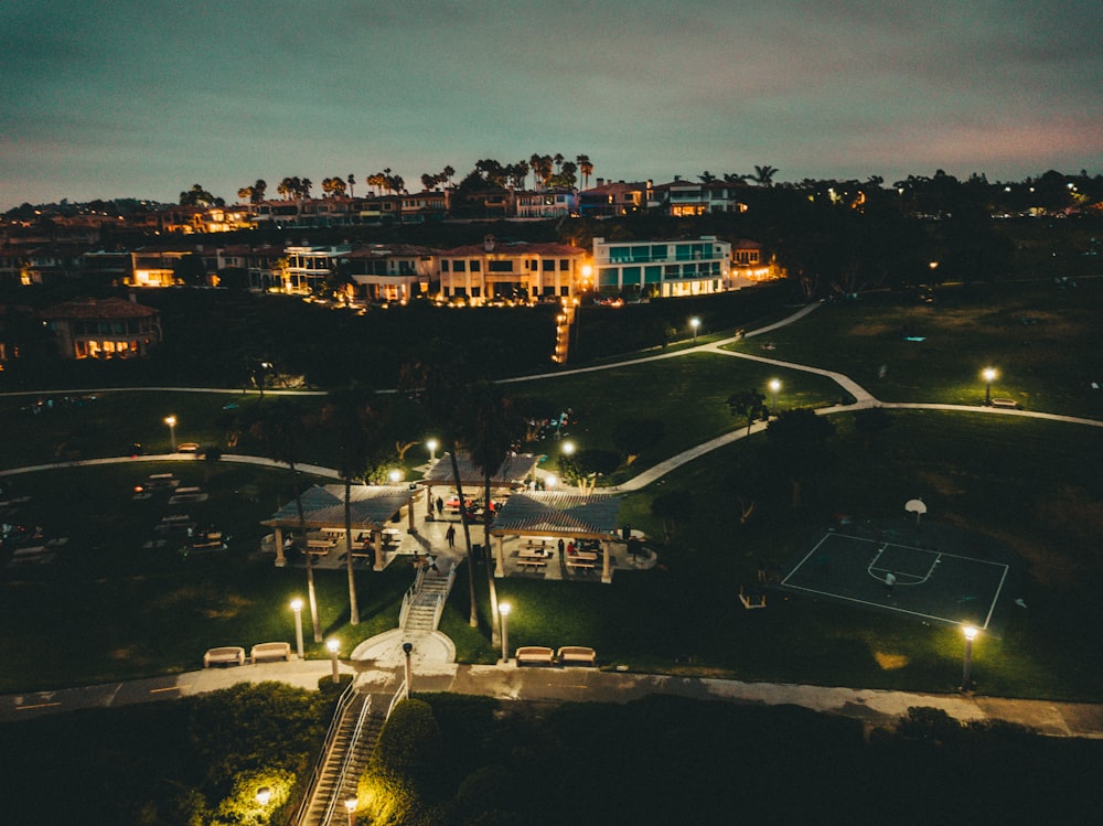 aerial view of city during night time