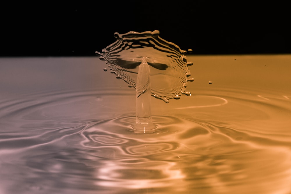 a close up of a water drop with a black background