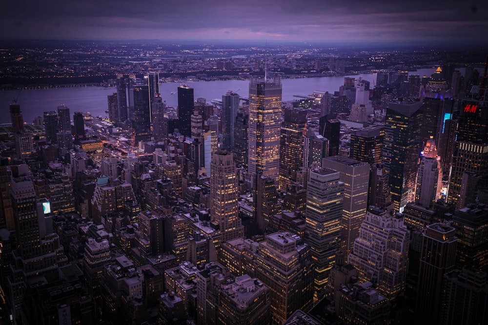 aerial photo of New York City during night