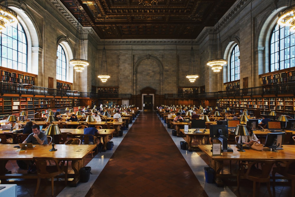 group of people inside the library