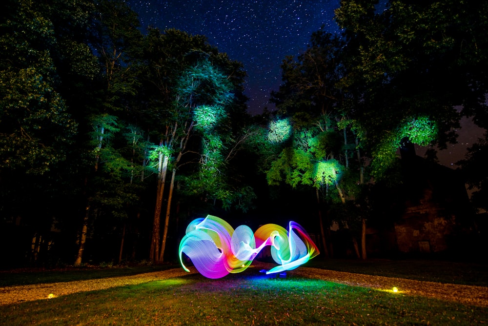 light writing photography in forest